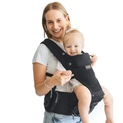 Image of Momcozy Baby Carrier with Hip Seat, 2 in 1 Forward Facing Carry for Active Babies, Detachable Hands Free Infant up to 20kg, All Seasons Toddler Fits Waist Sizes 120cm, Black