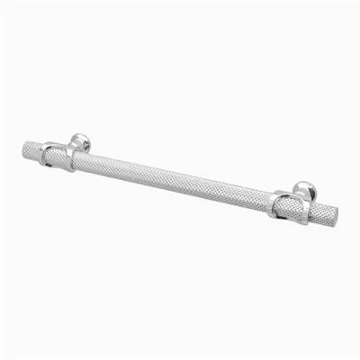 Image of Decoranddecor Amelia Knurled Cabinet Handles T Bar Kitchen Cupboard Aluminium Drawer Furniture Knobs 320mm Hole Centre, Polished Chrome