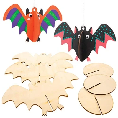 Image of Baker Ross AW768 Halloween Decorations 3D Wooden Craft Bats (Pack of 6)