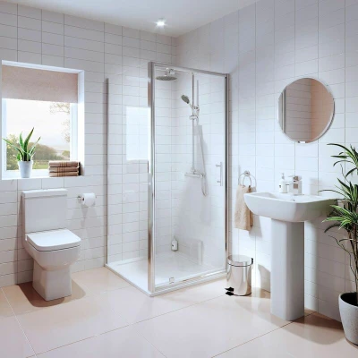 Image of Amelie Bathroom Suite with Luxura Pivot Enclosure &amp; Raised Non Slip Tray 760mm