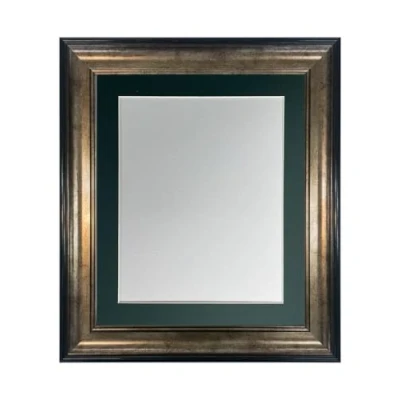 Image of FRAMES BY POST Scandi Black &amp; Gold Picture Photo Frame with Dark Green Mount A1 Image Size A2