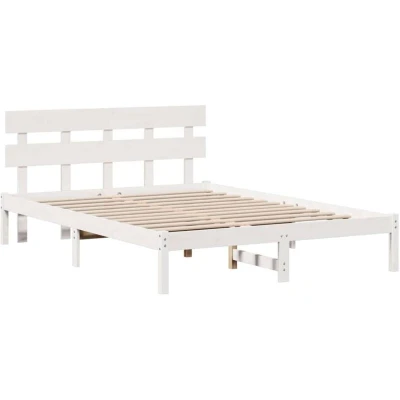 Image of Bed Frame with Headboard White 160x200 cm Solid Wood Pine Vidaxl