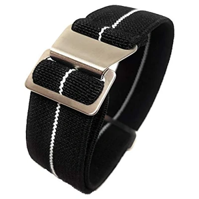 Image of Max French Marine Nationale Elastic Nylon Navy Divers Parachute Watch Straps 20mm 22mm Military Bands (20mm, Black/White)