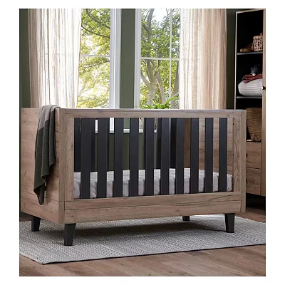 Image of Tutti Bambini Como 3 In 1 Cot Bed Adjustable Mattress Heights, Convertible to Toddler &amp; Sofa, 140x70 cm Size Distressed Oak/Slate Grey