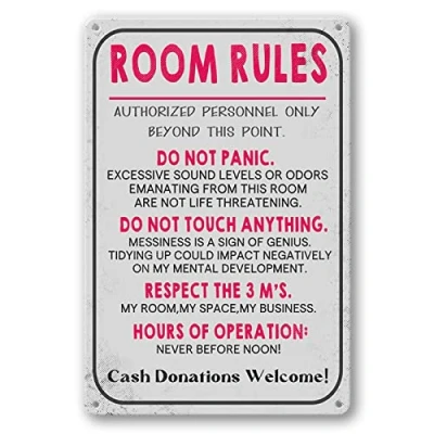 Image of Room Rules Sign For Teen Girls Boy Bedroom/Gaming Door Decor Dorm Wall Accessories Cool Things, Funny Metal tin Signs 8x12 Inch