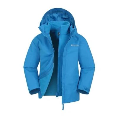 Image of Mountain Warehouse Fell Kids 3 in 1 Jacket Water Resistant Triclimate Raincoat, Detachable Inner Coat &amp; Packaway Hood For Walking, Hiking Outdoors Cobalt Teen Size 13 Years