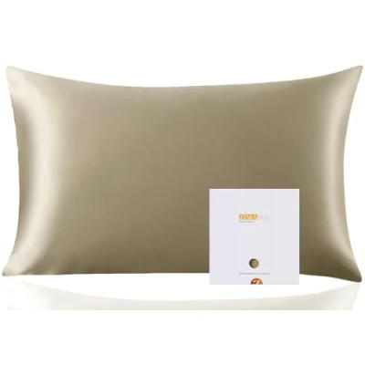 Image of ZIMASILK 100% Mulberry Silk Pillowcase for Hair and Skin Health, Both Sides 19Momme Premium Grade 6A Silk, Soft &amp; Smooth, 600 Thread Count, with Hidden Zipper, 1pc (Standard 50x75 cm, Taupe)