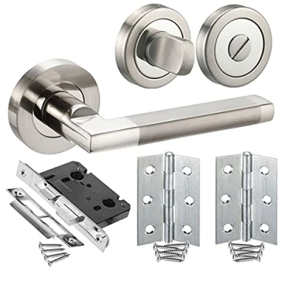 Image of New Bathroom Door Pack Handles, Lock, Turn &amp; Hinges H23 HB from Handle King
