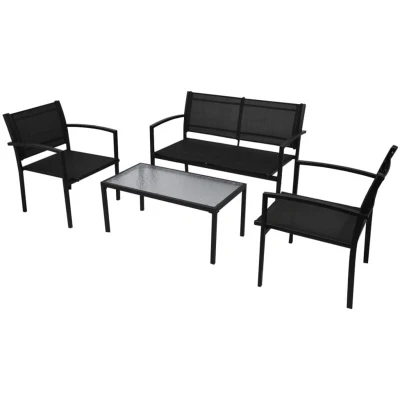 Image of vidaXL 4 Piece Garden Lounge Set Textilene Black