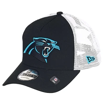 Image of New Era Carolina Panthers NFL White Mesh Trucker 9Forty A Frame Cap One Size