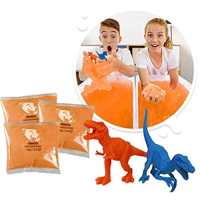 Image of Dino Volcanic Play from Zimpli Kids, Magically turns water into thick, colourful goo, 3 x Orange Gelli &amp; 2 piece Dinosaur Figure Playset for Children, Educational Toys Boys Girls