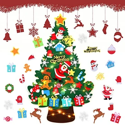 Image of Childrens Felt Christmas Tree, 3.28ft Kids/Toddlers DIY Tree Set, Wall Hanging Xmas Decorations Kits With 32Pcs Ornaments, Home Door Window Decoration Kit