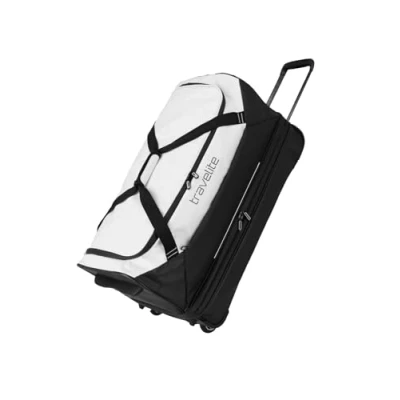 Image of Travelite Basics Trolley Travel Bag with Wheels Made of Water Repellent Material, Soft Luggage, Roll Expansion Pleat, 70 cm, 98 119 litres, White, Rollenreisetasche Wheeled