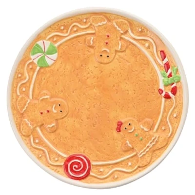 Image of The Seasonal Gift Co Gingerbread Plate 21cm Glazed Ceramic Serving Whimsical Christmas Home Decor &amp; Homeware Gifting Present for Xmas, Noel, Kitchen Dining.