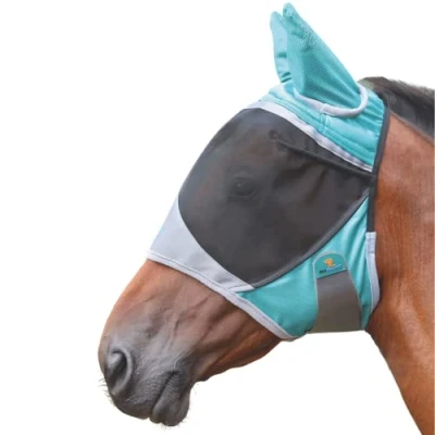 Image of Shires Deluxe Horse/Pony Fly Mask With Ears, UV Protection (Pony, Green)