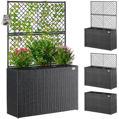 Image of CASARIA® Large Rattan Garden Trough Planter Flower Pots Planters With Trellis Raised Bed Growing Climbing Frame Support Outdoor Patio Black