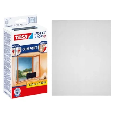 Image of tesa Insect Stop COMFORT for French Windows Self Adhesive Hook &amp; Loop No Drill Fly Screen in Anthracite, 120 cm x 240
