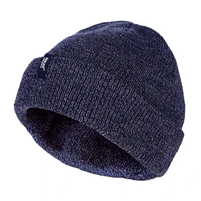 Image of HEAT HOLDERS Mens 3.6 tog Fleece Lined Thermal Turn Over Cuff Winter Beanie Hat 3 Colours (One Size, Navy)