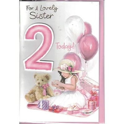 Image of prelude Sister 2nd Birthday Card For A Lovely 2 Today Teddy &amp; Balloons Medium Size 23cm x 16cm