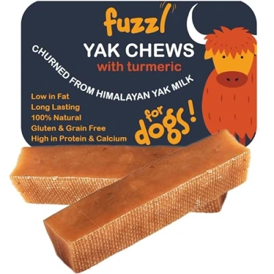 Image of Fuzzl Premium Yak Chews for Dogs Superfood Turmeric 2 Pack 140g Healthy Natural Dog Treats with Himalayan Milk Chew Food Long Lasting Dental Sticks