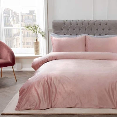 Image of Sleepdown Matt Velvet Blush Pink Luxury Super Soft Easy Care Plain Duvet Cover Quilt Bedding Set with Pillowcases King (220cm x 260cm)