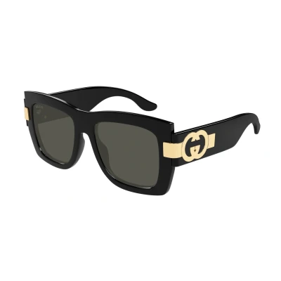 Image of Gucci Woman GG1688S 001 Sunglasses Injected Black Grey Squared