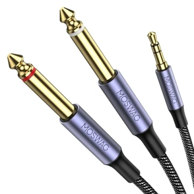 Image of MOSWAG 3.5mm 1/8&quot; TRS Male to 2X 6.35mm 1/4&quot; TS Mono Stereo Y Cable Splitter 32.8FT/10M Compatible for Home Systems, Laptop, Amplifier, Mixer Audio Recorder, MP3 etc