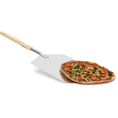 Image of Relaxdays square pizza peel, aluminum peel with wooden handle, bread for oven, 3x 30.5 x 79 cm, Grey