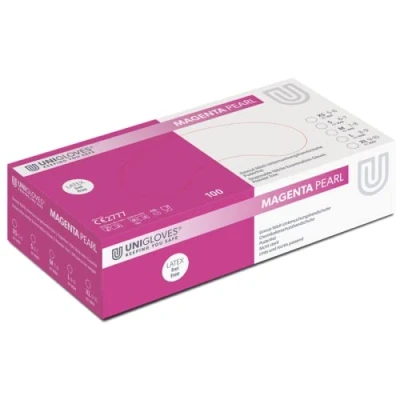 Image of UNIGLOVES Magenta Pearl 8501 Disposable Gloves, Purple, Nitrile Latex Free &amp; Powder Free, Food Compliant, Pack of 100, Size XS