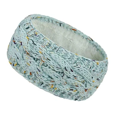 Image of Women Ear Warmer Headband Fleece Lined Winter Warm Knitted Thick Hairband Thermal Headbands Elastic Hair Wrap (A Blue)
