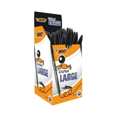 Image of BIC Cristal Large Ballpoint Pens, Every Day Biro Pens with Wide Point (1.6 mm), Ideal for School, Black Ink, Pack of 50
