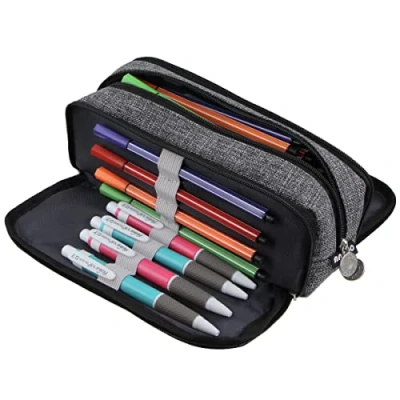 Image of Chelory Pencil Case Big Capacity Cases Large Storage Bag Pouch for Boys Girls Teens Middle High College School, 3 Compartment Pen Office Organiser Supplies Makeup Adults, Gray