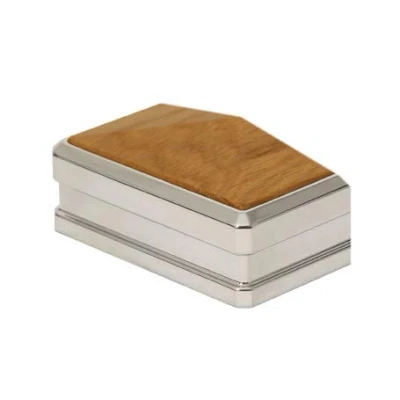 Image of Solution Half Newel Cap rebated to fit a 90mm Post in Oak &amp; Chrome