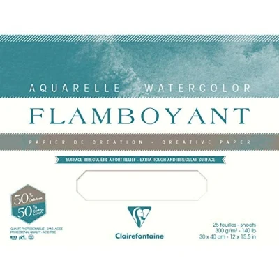 Image of Clairefontaine Ref 975065C Flamboyant Watercolour Glued Pad (20 Sheets) 31 x 41cm Size, Rough Grain, 300gsm Paper Suitable for Artwork