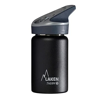 Image of Laken Thermo Kids Vacuum Insulated Stainless Steel Leak Sports Water Bottle with Jannu Straw Cap, 12 Oz, Black