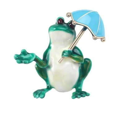 Image of Cute Frog Insect Brooch Green Holding Umbrella Lapel Pin Animal Alloy Creative Funny Enamel Badge Pins Accessory for Clothing Backpack Jacket Hat Men Women Gifts