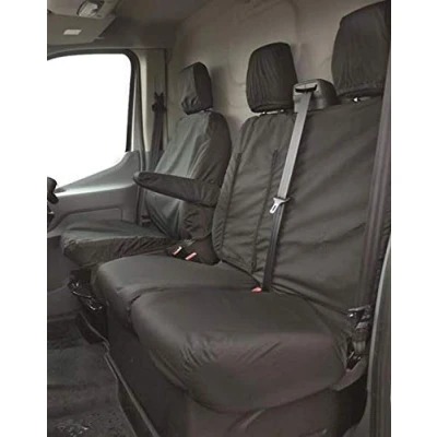Image of Streetwize SWVSC1 Tailored Van Seat Protectors Set Black, Waterproof Polyester Car Cover with Elasticated Hems, Central Zip