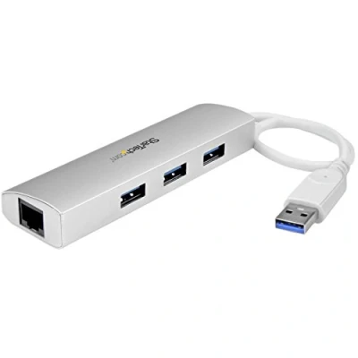 Image of StarTech.com 3 Port USB Hub with Ethernet, 3x A Ports, Gigabit 3.2 5Gbps, Bus Powered, Portable Laptop