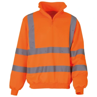 Image of Yoko Men&#039;s Yk031/Hvk06 Hi Vis ¼ Zip Sweatshirt Orange, Small