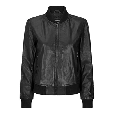 Image of TruClothing Womens Genuine Leather Bomber Jacket Real Casual Varsity Vintage Black XL