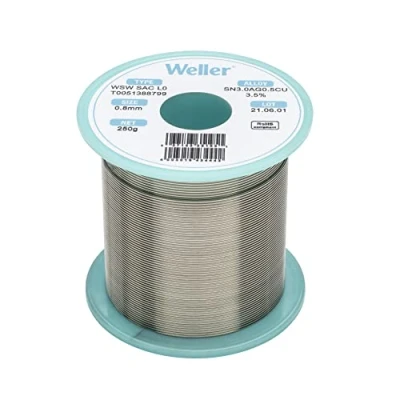 Image of Weller WSW SAC L0 (T0051388799) Lead Free Solder Wire, Ø 0.8mm, Alloy Sn96.5Ag3.0Cu0.5, Flux content 3.5%, 250g