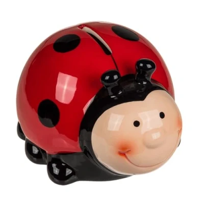 Image of Dekohelden24 Ceramic Ladybird Economy Beetle Money Saving Box, Size L/W/H: Approx. 11.5 x 9 7 cm, red/Black, cm