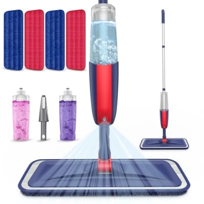 Image of Spray Mops with 4X Washable Pads for Cleaning Floors MEXERRIS Microfiber Hardwood Floor Mop 2X Bottles Dust Flat Home Commercial Use Wood Laminate Ceramic Tiles