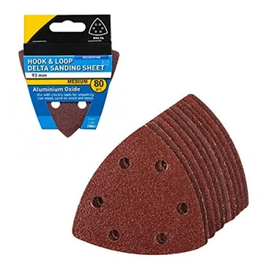 Image of 20 x Hook and Loop 93mm Detail Sanding Sheets 80 Grit Triangle Sandpaper Pads