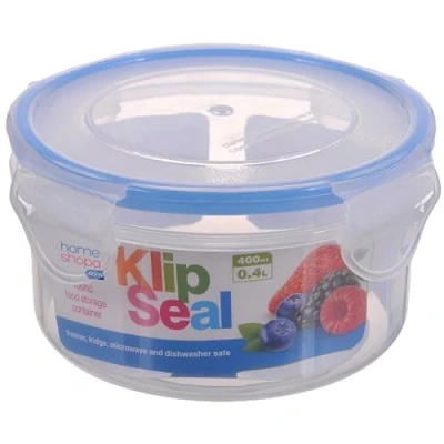 Image of HOMESHOPA Plastic Airtight Food Storage Container, 400ml 1 Pack Round Leakproof Stackable Container with Clip Lock Lid, BPA Free Reusable Meal Prep Lunch Box, Microwave Freezer &amp; Dishwasher Safe
