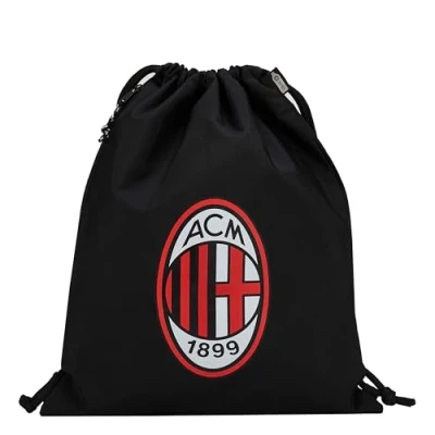 Image of AC Milan GIL S.R.L 300D Polyester RPET Bag with External Side Pocket Zip. Thick Cords For All Rossoneri Fans Official Product, Black, L, Classic