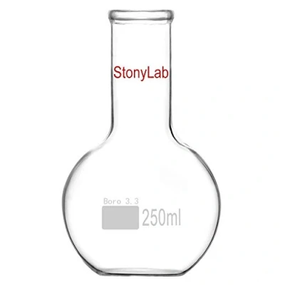 Image of StonyLab Glass 250ml Long Neck Flat Bottom Flask, Borosilicate Heavy Wall Boiling Flask with Neck,