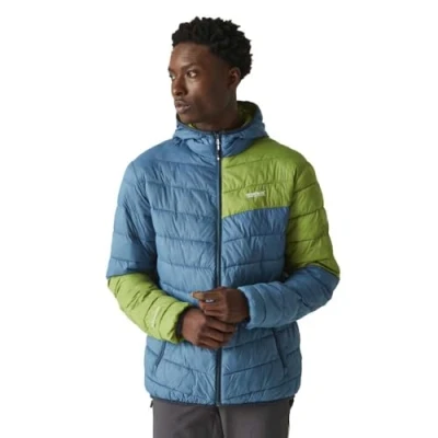 Image of Regatta Men&#039;s Water repellent Hooded Hillpack II Jacket Moroccan Blue Piquant Green Citron Lime, Size: L