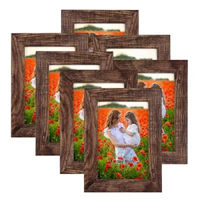 Image of PETAFLOP 6x4 Photo Frames Set of 7, Rustic Display 4 by 6 Inch Picture for Wall or Tabletop