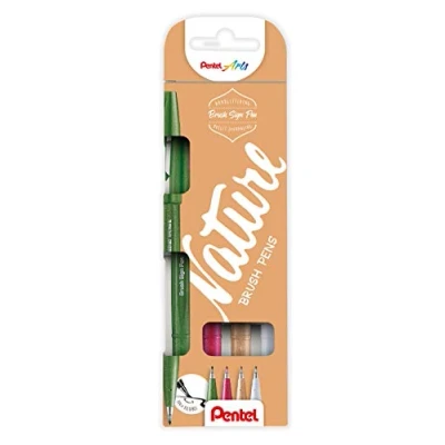 Image of Pentel Brush Sign Pen SES15C 12 Fibre Tip 4 Olive green, light brown, grey, burgundy red